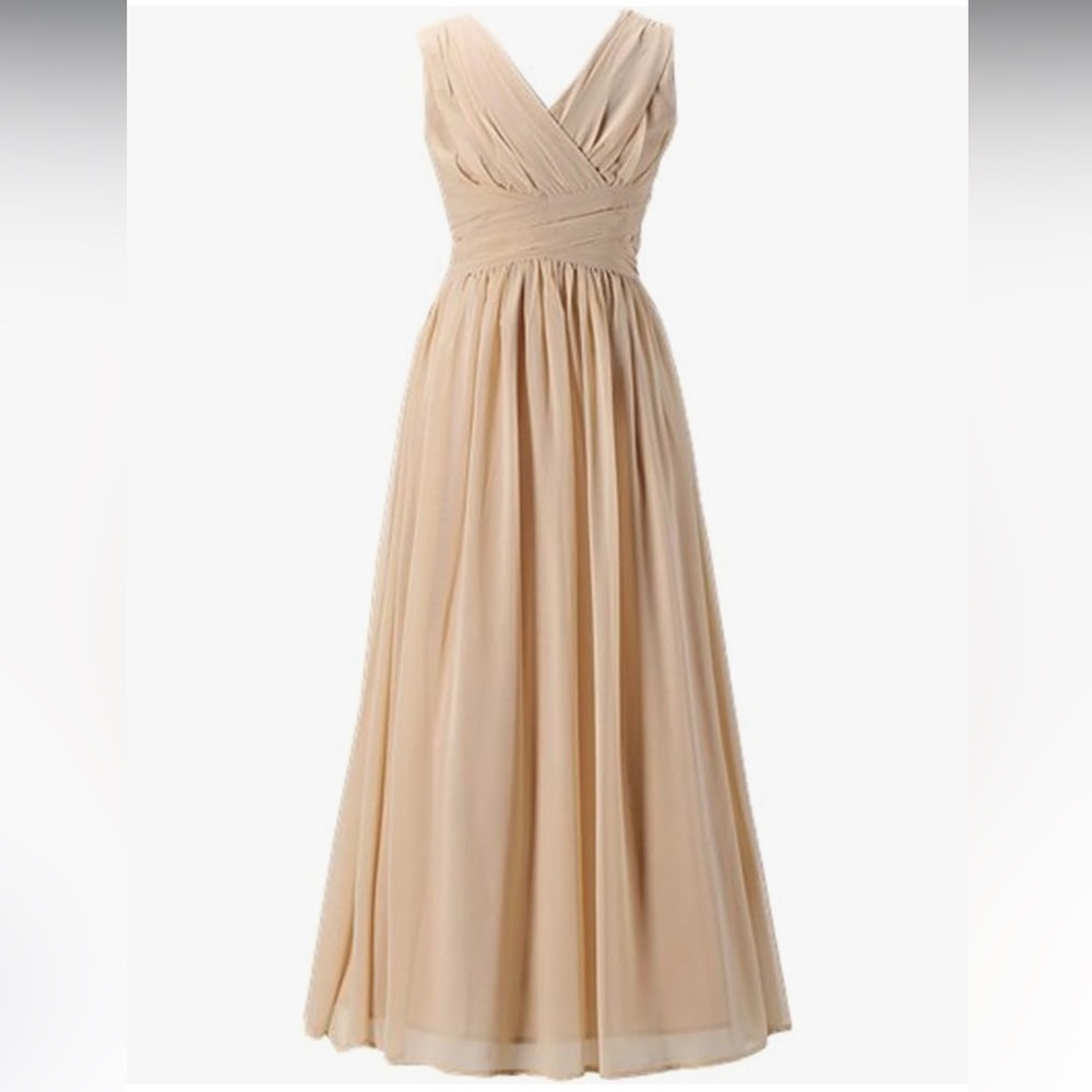 Girls' Formal V-Neck Chiffon Maxi Dress in Beige